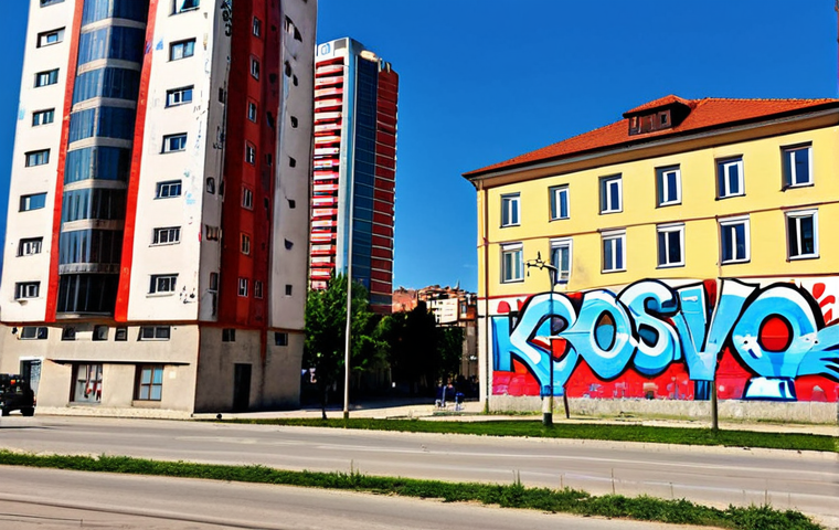 **

"Pristina cityscape, blending Ottoman-era architecture with modern skyscrapers, vibrant graffiti art on walls, Kosovo flag, sunny day, street photography."

**